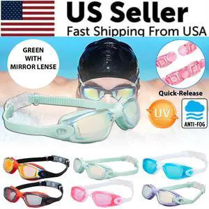 Clear Comfortable Swimming Goggles UV- Anti-Fog Swim Glasses Mirror Adult & Kids - Green with Mirrored Lenses Clear Comfortable Swimming Goggles UV- Anti-Fog Swim Glasses Mirror Adult & Kids - Green with Mirrored Lenses