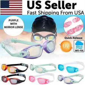 Clear Comfortable Swimming Goggles UV- Anti-Fog Swim Glasses Mirror Adult & Kids - Purple with Mirrored Lenses Clear Comfortable Swimming Goggles UV- Anti-Fog Swim Glasses Mirror Adult & Kids - Purple with Mirrored Lenses