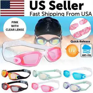 Clear Comfortable Swimming Goggles UV- Anti-Fog Swim Glasses Mirror Adult & Kids - Pink with Clear Lenses Clear Comfortable Swimming Goggles UV- Anti-Fog Swim Glasses Mirror Adult & Kids - Pink with Clear Lenses