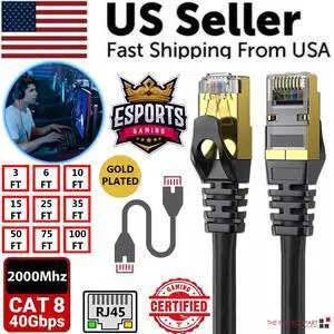 Cat 8 Ethernet RJ45 Cable Super Speed 40Gbps Patch LAN Network Gold Plated Lot - 6 FT Cat 8 Ethernet RJ45 Cable Super Speed 40Gbps Patch LAN Network Gold Plated Lot - 6 FT