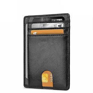 Mens Leather Slim Wallet Credit Card Holder RFID Blocking Pocket ID Money PU USA - Smooth Black Mens Leather Slim Wallet Credit Card Holder RFID Blocking Pocket ID Money PU USA - Smooth Black