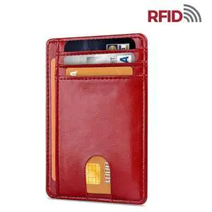 Mens Leather Slim Wallet Credit Card Holder RFID Blocking Pocket ID Money PU USA - Smooth Red Mens Leather Slim Wallet Credit Card Holder RFID Blocking Pocket ID Money PU USA - Smooth Red