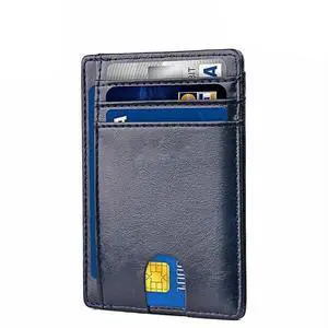 Mens Leather Slim Wallet Credit Card Holder RFID Blocking Pocket ID Money PU USA - Smooth Blue Mens Leather Slim Wallet Credit Card Holder RFID Blocking Pocket ID Money PU USA - Smooth Blue