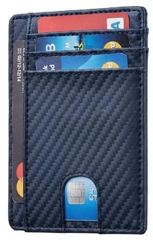 Mens Leather Slim Wallet Credit Card Holder RFID Blocking Pocket ID Money PU USA - Carbon Fiber Blue Mens Leather Slim Wallet Credit Card Holder RFID Blocking Pocket ID Money PU USA - Carbon Fiber Blue