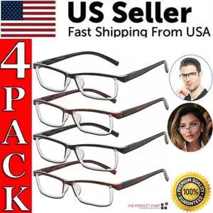 4 Pack Reading Glasses Readers Men Women Square Frame Spring Hinge Unisex Pairs - +1.25 Strength 4 Pack Reading Glasses Readers Men Women Square Frame Spring Hinge Unisex Pairs - +1.25 Strength