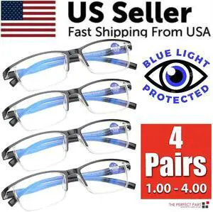 4 Pairs Anti-Blue Light Reading Glasses HD Lenses Spring Hinge Readers Unisex - +2.75 Strength 4 Pairs Anti-Blue Light Reading Glasses HD Lenses Spring Hinge Readers Unisex - +2.75 Strength