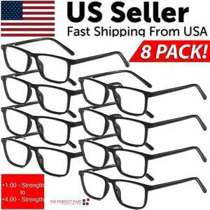 Reading Glasses Mens Womens Unisex Readers Eyeglasses 8 Pack Glasses New Square - =+1.75 Strength Reading Glasses Mens Womens Unisex Readers Eyeglasses 8 Pack Glasses New Square - =+1.75 Strength