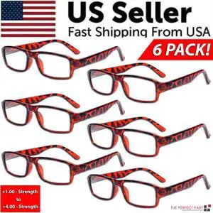 Reading Glasses Mens Womens Readers 6 PACK Square Frame Unisex Style Specs NEW! - +1.00 Strength Reading Glasses Mens Womens Readers 6 PACK Square Frame Unisex Style Specs NEW! - +1.00 Strength