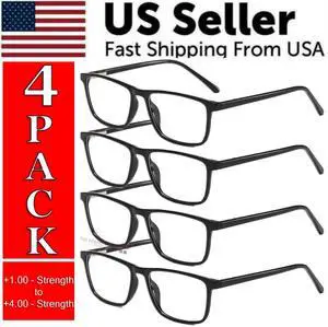 Reading Glasses Mens Womens Unisex Readers Eyeglasses 4 Pack Glasses New Square - =+1.00 Strength Reading Glasses Mens Womens Unisex Readers Eyeglasses 4 Pack Glasses New Square - =+1.00 Strength
