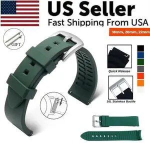 18mm 20mm 22mm Soft Silicone Watch Band Divers Replacement Strap Quick Release - Green 18mm 20mm 22mm Soft Silicone Watch Band Divers Replacement Strap Quick Release - Green