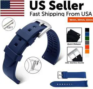 18mm 20mm 22mm Soft Silicone Watch Band Divers Replacement Strap Quick Release - Blue 18mm 20mm 22mm Soft Silicone Watch Band Divers Replacement Strap Quick Release - Blue