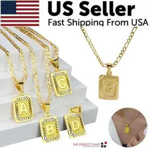 Gold Plated Initial Letter A-Z Pendant Necklace Choker Jewelry 18" Steel Chain - G Gold Plated Initial Letter A-Z Pendant Necklace Choker Jewelry 18" Steel Chain - G