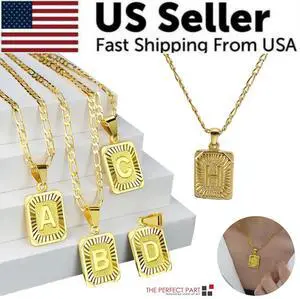 Gold Plated Initial Letter A-Z Pendant Necklace Choker Jewelry 18" Steel Chain - H Gold Plated Initial Letter A-Z Pendant Necklace Choker Jewelry 18" Steel Chain - H