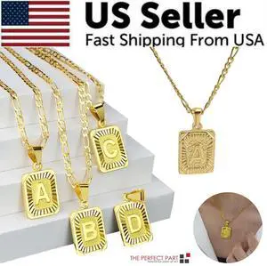 Gold Plated Initial Letter A-Z Pendant Necklace Choker Jewelry 18" Steel Chain - A Gold Plated Initial Letter A-Z Pendant Necklace Choker Jewelry 18" Steel Chain - A