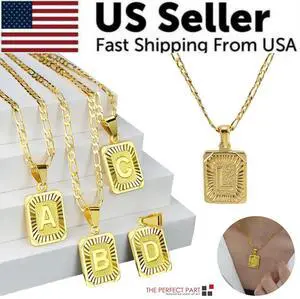 Gold Plated Initial Letter A-Z Pendant Necklace Choker Jewelry 18" Steel Chain - L Gold Plated Initial Letter A-Z Pendant Necklace Choker Jewelry 18" Steel Chain - L