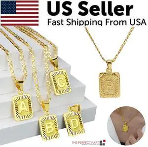Gold Plated Initial Letter A-Z Pendant Necklace Choker Jewelry 18" Steel Chain - P Gold Plated Initial Letter A-Z Pendant Necklace Choker Jewelry 18" Steel Chain - P