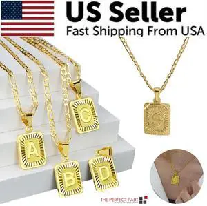Gold Plated Initial Letter A-Z Pendant Necklace Choker Jewelry 18" Steel Chain - S Gold Plated Initial Letter A-Z Pendant Necklace Choker Jewelry 18" Steel Chain - S