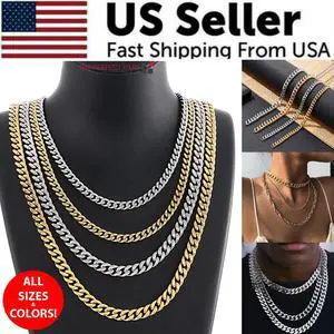 Stainless Steel Gold Silver Chain Cuban Curb Womens Mens Necklace 3/5/7/9/11mm - Gold Stainless Steel Gold Silver Chain Cuban Curb Womens Mens Necklace 3/5/7/9/11mm - Gold