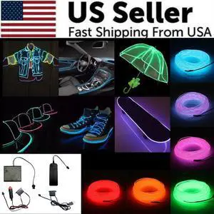 Neon LED Light Glow EL Wire String Strip Rope Tube Decor Car Party + Controller - 10FT Neon LED Light Glow EL Wire String Strip Rope Tube Decor Car Party + Controller - 10FT