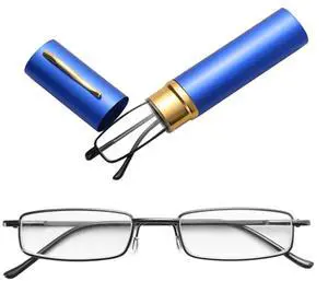 Compact Reading Glasses with Aluminum Tube Case Men Women Spring Hinge Reader - +2.25 Strength Compact Reading Glasses with Aluminum Tube Case Men Women Spring Hinge Reader - +2.25 Strength