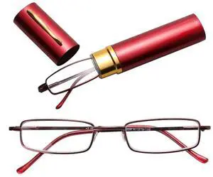Compact Reading Glasses with Aluminum Tube Case Men Women Spring Hinge Reader - +2.75 Strength Compact Reading Glasses with Aluminum Tube Case Men Women Spring Hinge Reader - +2.75 Strength