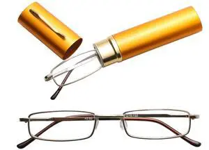 Compact Reading Glasses with Aluminum Tube Case Men Women Spring Hinge Reader - +2.50 Strength Compact Reading Glasses with Aluminum Tube Case Men Women Spring Hinge Reader - +2.50 Strength