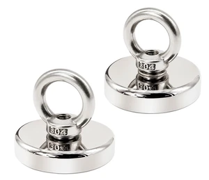 Neodymium Fishing Magnets 2 Pack, 128LBS Pulling Force Strong Round Rare Earth Neodymium Fishing Magnets 2 Pack, 128LBS Pulling Force Strong Round Rare Earth