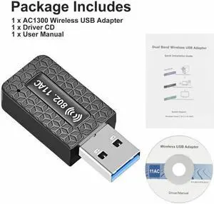 1300Mbps USB3.0 Wireless WiFi Adapter Dongle Dual Band 5G/2.4G Desktop Laptop PC