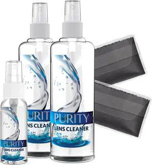 Purity Eyeglass Lens Cleaner Kit - 2 x 8oz and 1 x 2oz Lens Cleaner Spray Bottle + 2 Microfiber Cleaning Cloths - Safe for All Lenses (AR Coated Included), Eyeglasses and Screens - Clear