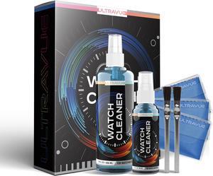UltraVue Watch Cleaning Kit - Cleans All Watches and Jewelry Including All Metals, Crystals and Rubber - 1 x 2oz and 1 x 8oz Watch Cleaner Gel Spray, 3 x Microfiber Cloth, 2 x Horsehair Brush