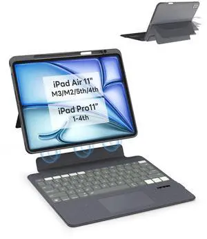 EIP Magnetix Keyboard Case for iPad Air 11 inch M3/M2 (2025/2024), 5th/4th Gen, iPad Pro 11" 1-4th, with Patented Stylus Shortcuts, Adjustable Stand, Detachable Keyboard, Backlit [Not for Pro 11 M4]