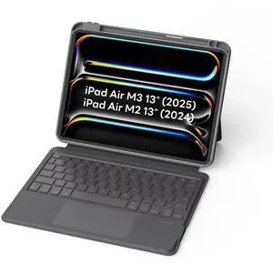 EIP Bluetooth Keyboard Case for iPad Air 13 inch (M3 2025/M2 2024), 13" Magnetic Detachable Case with Trackpad, 7-Color Backlit Keys, Stylus Shortcut Support, Slim Protective Cover