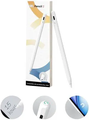 eiP Pencil 2 for iPad 2025-2018, Magnetic Stylus with 0.1mm Precise 2X Durable Tips, for iPad A16/11-6th Gen, iPad Pro 12.9/11/13" M4, iPad Air 3-5/M2/M3, iPad mini 5/6, White