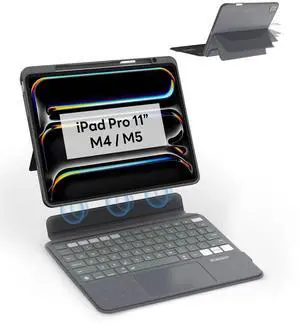 EIP Bluetooth Keyboard Case for iPad Pro 11 inch M5/M4, 11" Magnetic Detachable Cover with Trackpad, Patented Stylus Shortcuts, 7-Color Backlit Keys, Slim Protective Smart Case