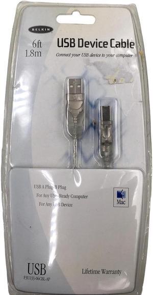 Belkin 6Ft 480Mbps Transmission USB A to B Device Cable for Mac F3U133-06CBL-AP