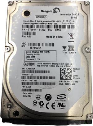 Seagate Momentus 5400 80GB Laptop Hard Disk Drive HDD 0YJ044 ST980811AS 9S1132