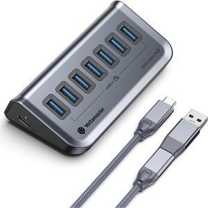 Yottamaster USB 3.1 Hub 7 Ports, Powered USB Hub 5V/3A, Type C to USB 3.2 Gen2 Data Hub with USBC to USBA Adapter for Laptop, iMac, Surface Pro, XPS, USB Flash Drives, Mobile HDD, and More(1.6ft)