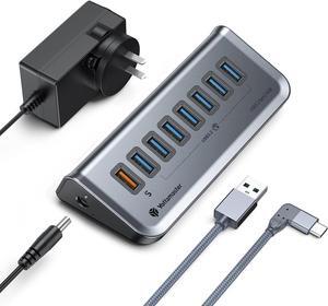 Yottamaster USB3.0 Hub, 8 Ports USB Hub Splitter (7 Data Transfer Ports+ 1 Charging Port 18W), USB Dock with DC 12V/3A Power Adapter, Type C to USB Extension for Laptop, Flash Drives, Mobile HDD