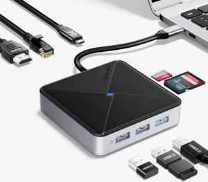 GiGimundo By Yottamaster 8-in-1 USB C Hub with USB 3.0 Splitters x 3, TF & SD Card Readers, 4K@60HZ HDMI, 1000Mbps Ethernet, PD 100W, Multi Extra USB Extender Adapter for Laptop, MacBook, Mac Mini