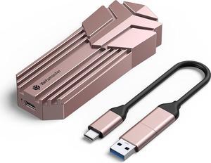 Yottamaster M.2 NVMe SATA SSD Enclosure, USB C 3.2 10Gbps NVMe Enclsoure Thunderbolt 3 Compatible, Aluminum External NVMe Enclosure Adapter for M and B&M Key 2230/42/60/80 SSDs [Rose Gold]