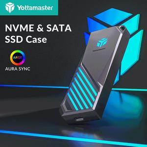 Yottamaster RGB Gaming M.2 NVMe/SATA SSD Enclosure Adapter, NVMe to USB3.2 Gen2 10Gbps, SATA to USB3.0 5Gbps Case Support M-Key/B+M key