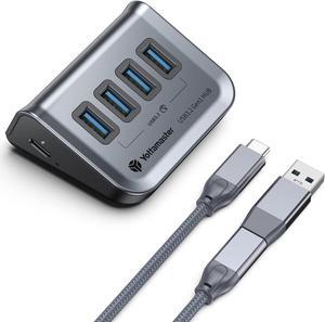 Yottamaster USB 3.0 Hub 4 Ports, 5Gbps USB Hub 3.0, Type C to USB 3.2 Gen1 Data Hub with 1.6ft USB-C Cable for Laptop, PC, USB Flash Drives, Mobile HDD, and More (1.6ft)-2in1 Cable
