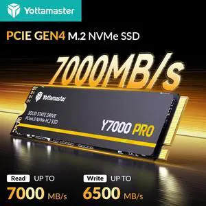 Yottamaster 2TB Gaming-grade SSD M.2 2280, featuring M.2 PCIe 4.0 NVMe interface with Xtacking 3.0 architecture TLC flash memory chips, HMB mechanism, third-generation Agile ECC, detachable heatsink.