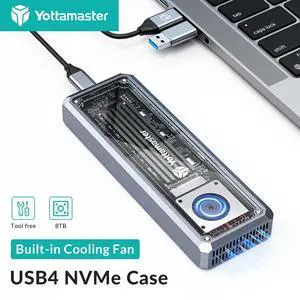 Yottamaster 40 Gbps USB4 M.2 NVMe Type C Hard Drive SSD Enclosure W/ Cooling Support 4TB M.2 2230/2242/2260/2280(M Key), Compatible With Thunderbolt 4/3/USB4/3.2