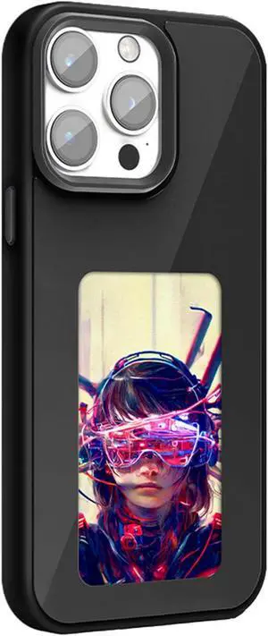 E-Ink Phone DIY Smart Display Customized Phone Case Ink Screen Glass NFC Projection Case Replacement for 13/14/15 Black iPhone13 PRO