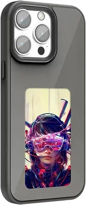 E-Ink Phone DIY Smart Display Customized Phone Case Ink Screen Glass NFC Projection Case Replacement for 13/14/15 Gray iphone15