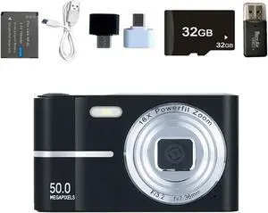 Digital Camera FHD 4K 50MP with 32GB Card 16X Zoom Anti Shake Compact Portable Small Cameras for Photography Point and Shoot Camera Gift for Student Teen Beginner