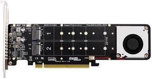 PCIe X16 to M.2 M-key NVME x 4 SSD Expansion Card 4-disk M.2 PCI Express RAID Array Expansion Transfer Split Card 4*32Gbps with Fan for 2242/2260/2280/22110 M.2 M-key NVME SSD