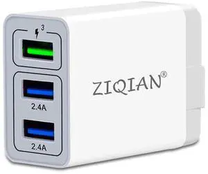 ZIQIAN 30W USB-A Wall Fast Charger, Durable QC 3.0 Power Adapter, Multiport USB Wall Fast Charger Block, for MacBook/iPhone/iPad/Android/Galaxy and More-White(1 Pack)