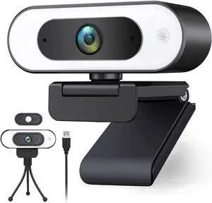 HZQDLN 1080P HD Webcam, 3-Level Brightness Ring Light USB Camera - Streaming Camera with Built-in Mic, Tripod, Plug&Play for Zoom/Skype/Facetime, PC/Mac/Laptop/Switch 2